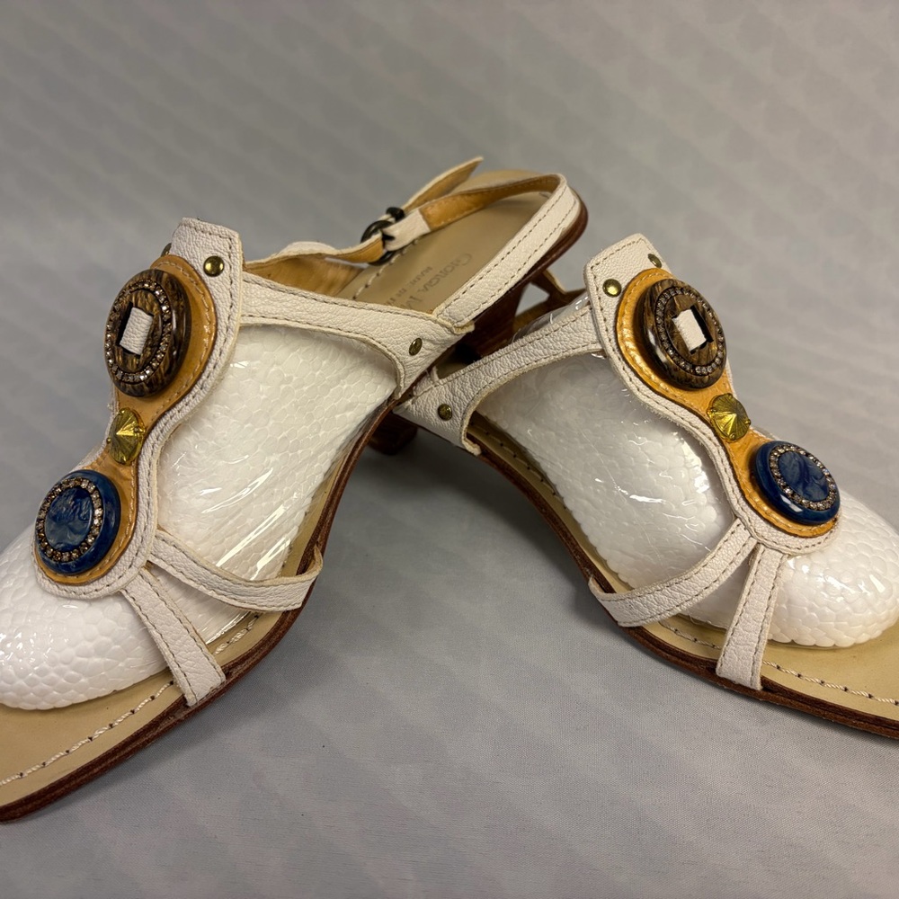 White and Tan Leather Women’s Sandals size 38 Made in Italy. Beautiful!